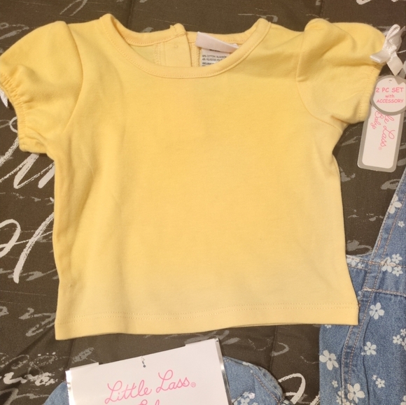 Little Lass 3 PC Blue Floral Baby Romper/Hat Yellow T-shirt 18 Months - Picture 2 of 4